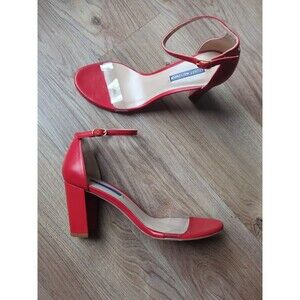 Stuart Weitzman Nearlynude Clear & Red Leather Block Heel Sandals Womens 7.5